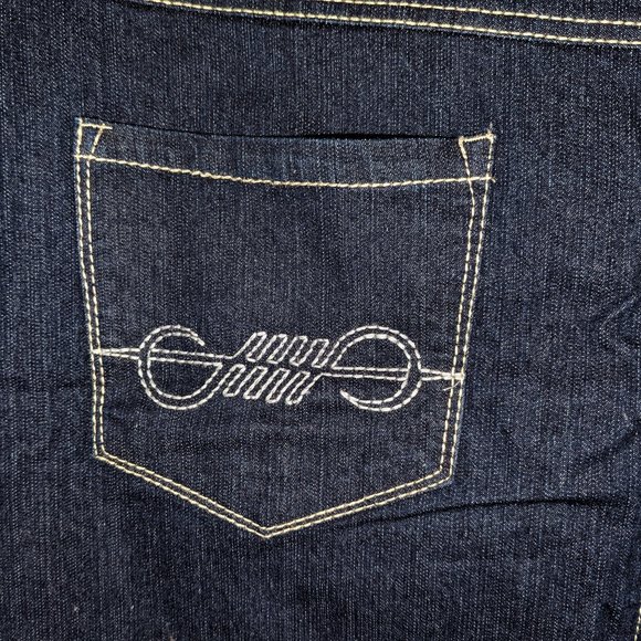 Ladies No Fuze Emboidered Dark Blue Jean Skirt Size 20 - Picture 5 of 5